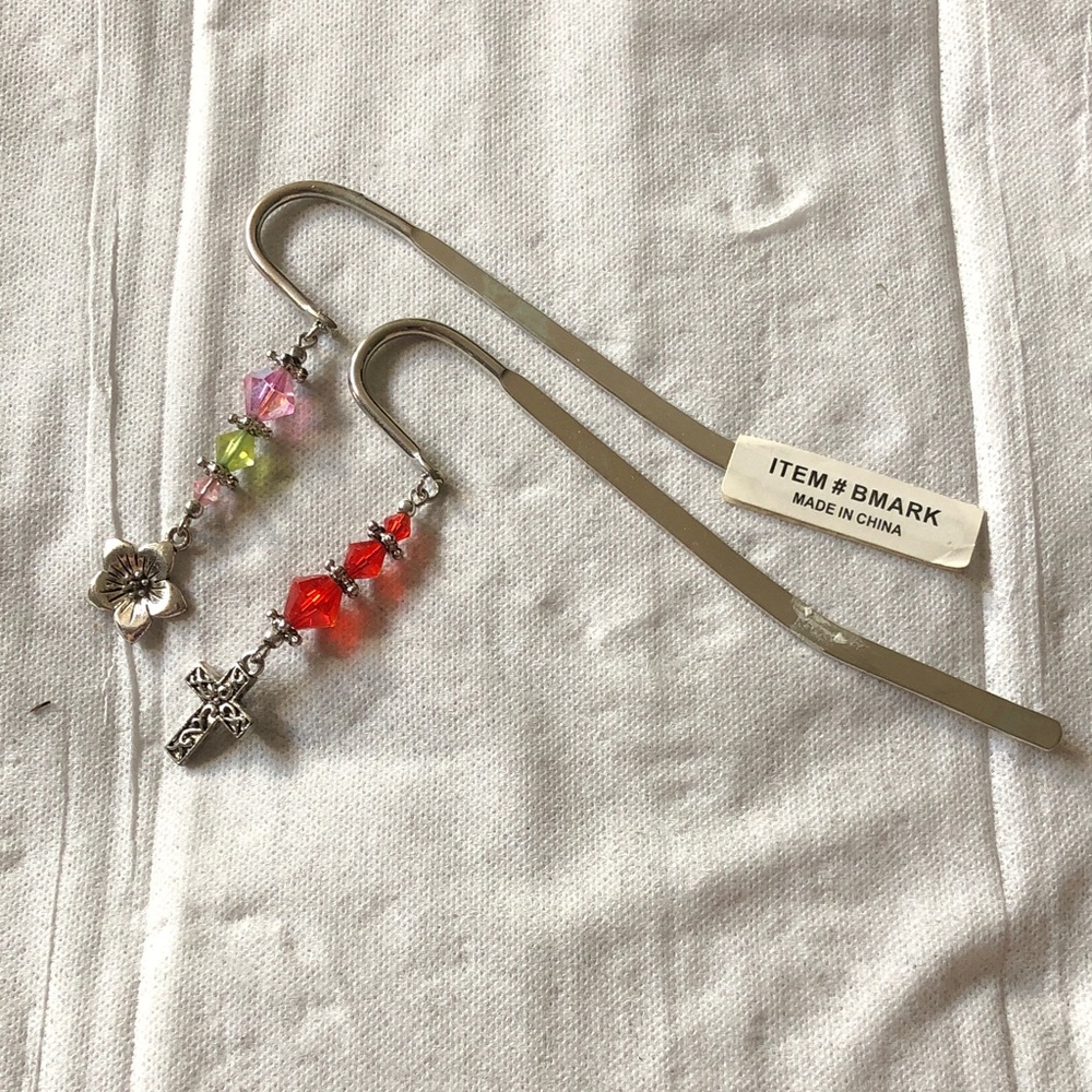 Two Silver Bookmarks with Colorful Beads and Charms